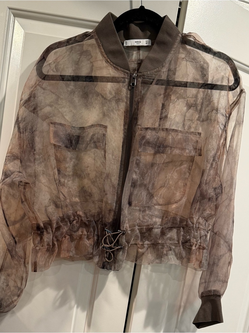 Mango Sheer Printed Bomber Jacket Retail $130 sz L